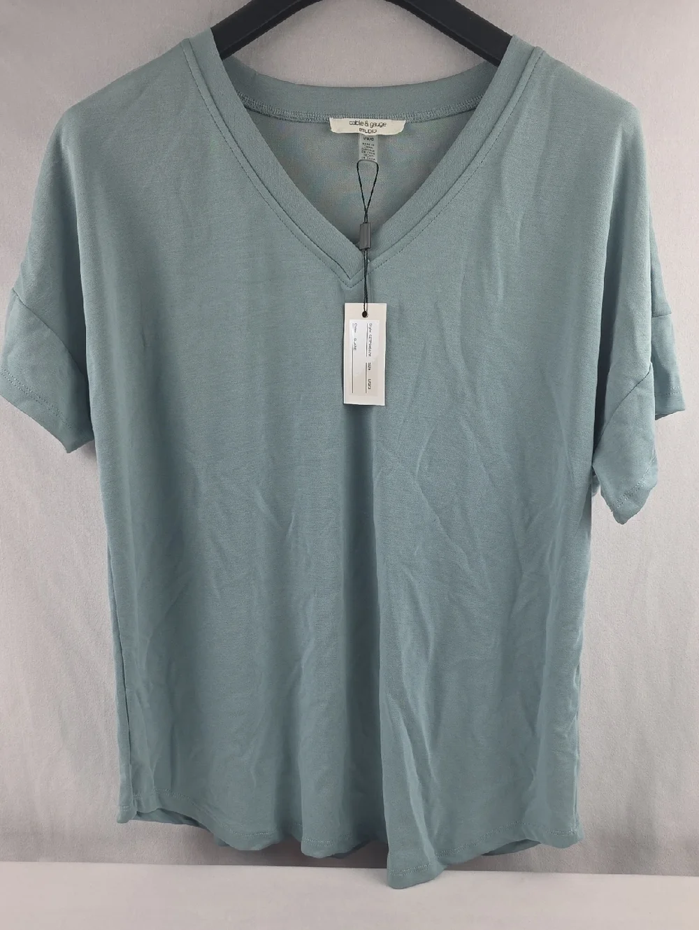 NWT Cable & Gauge Teal Vneck Loose Fit Oversized Dropped Shoulder Tshirt Lg Y73 - Picture 2 of 7